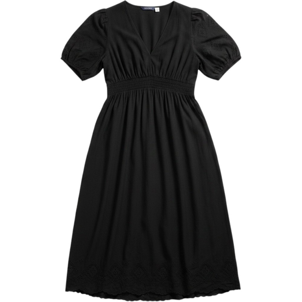 Old Navy Dress Black‎ Smocked Babydoll Eyelet Trim L Maxi Boho Cottagecore Beach